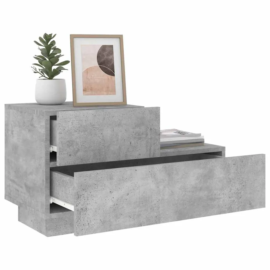 Table de chevet avec lumières LED gris béton 70x36x40,5 cm - 4