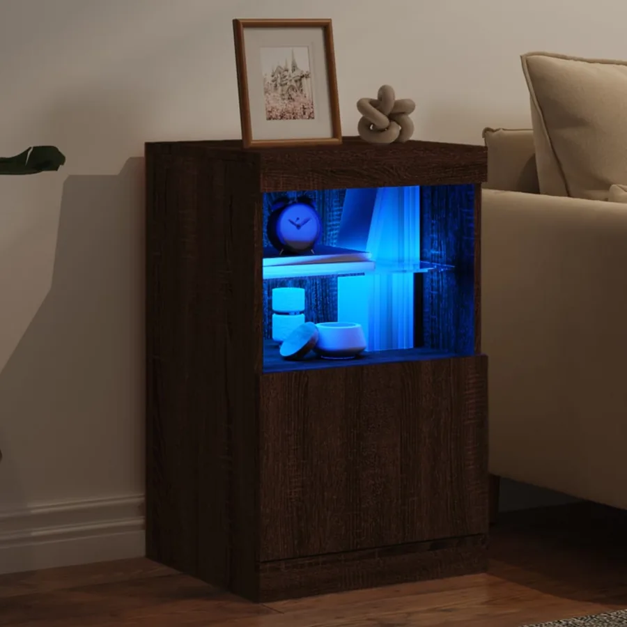 Buffet avec lumières LED chêne marron 41x37x67 cm - 4