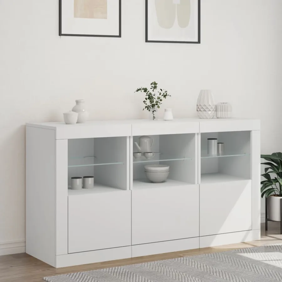 Buffet avec lumières LED blanc 123x37x67 cm - 3