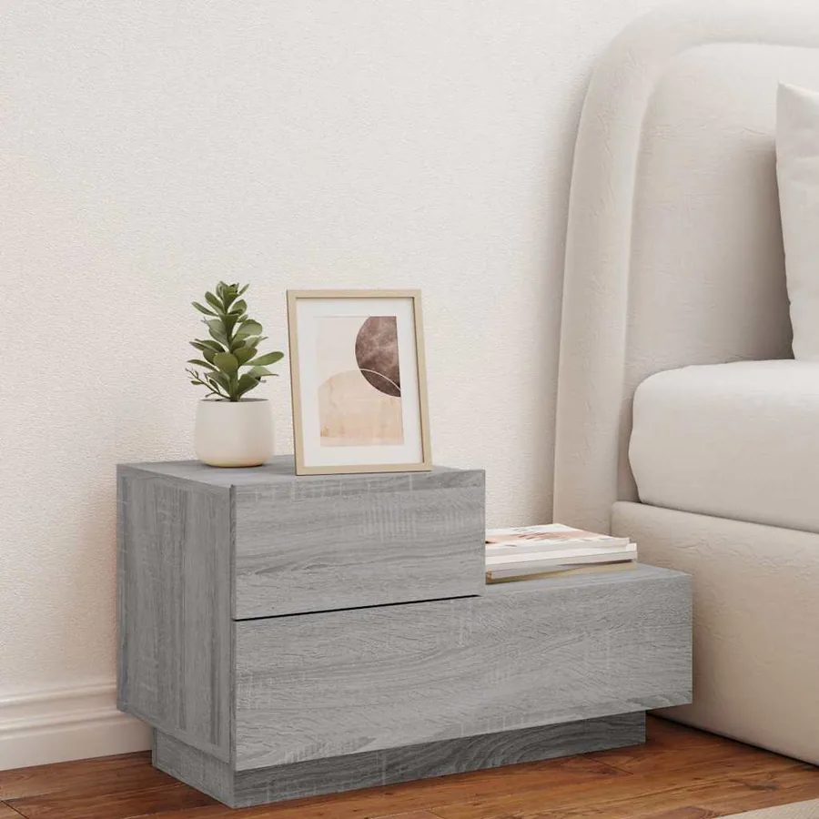Table de chevet avec lumières LED sonoma gris 70x36x40,5 cm - 3