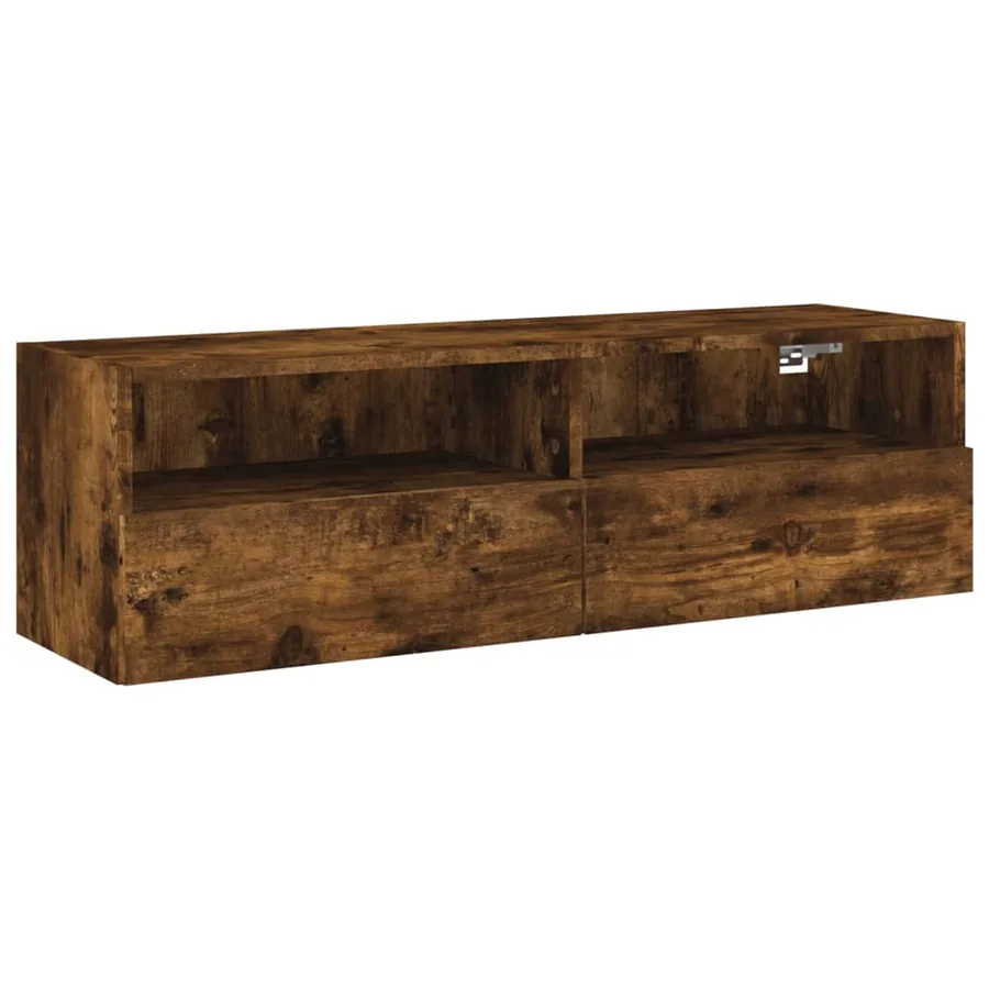 Meuble TV mural chêne fumé 100x30x30 cm bois d'ingénierie - 2