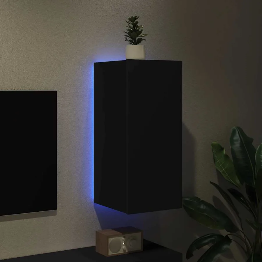 Meuble TV mural avec lumières LED noir 30,5x35x70 cm - 4
