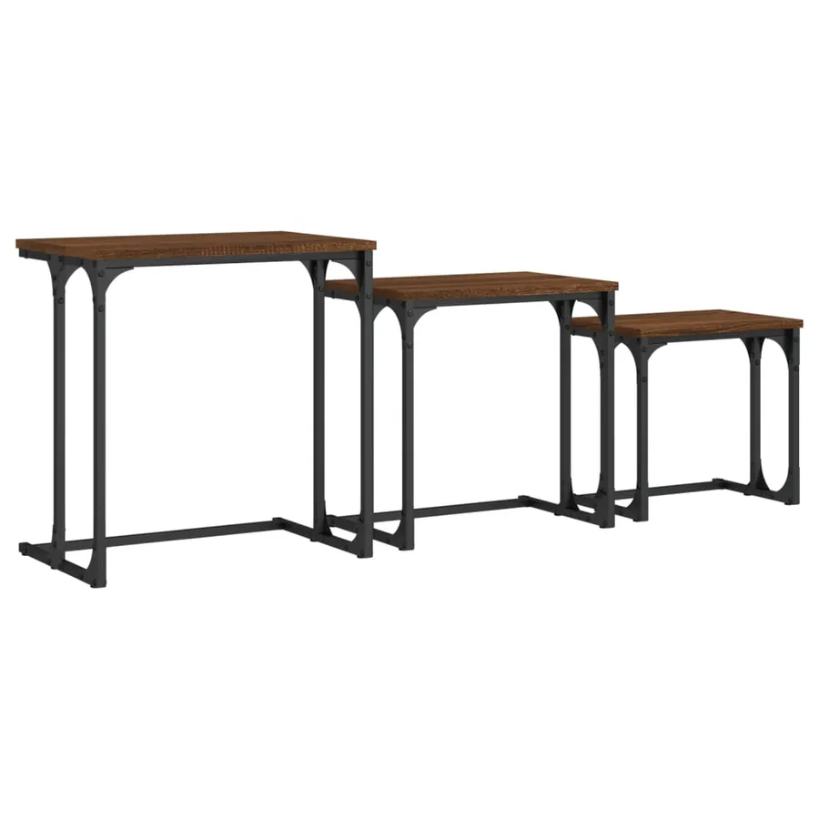 Tables basses gigognes 3 pcs chêne marron bois d'ingénierie - 2