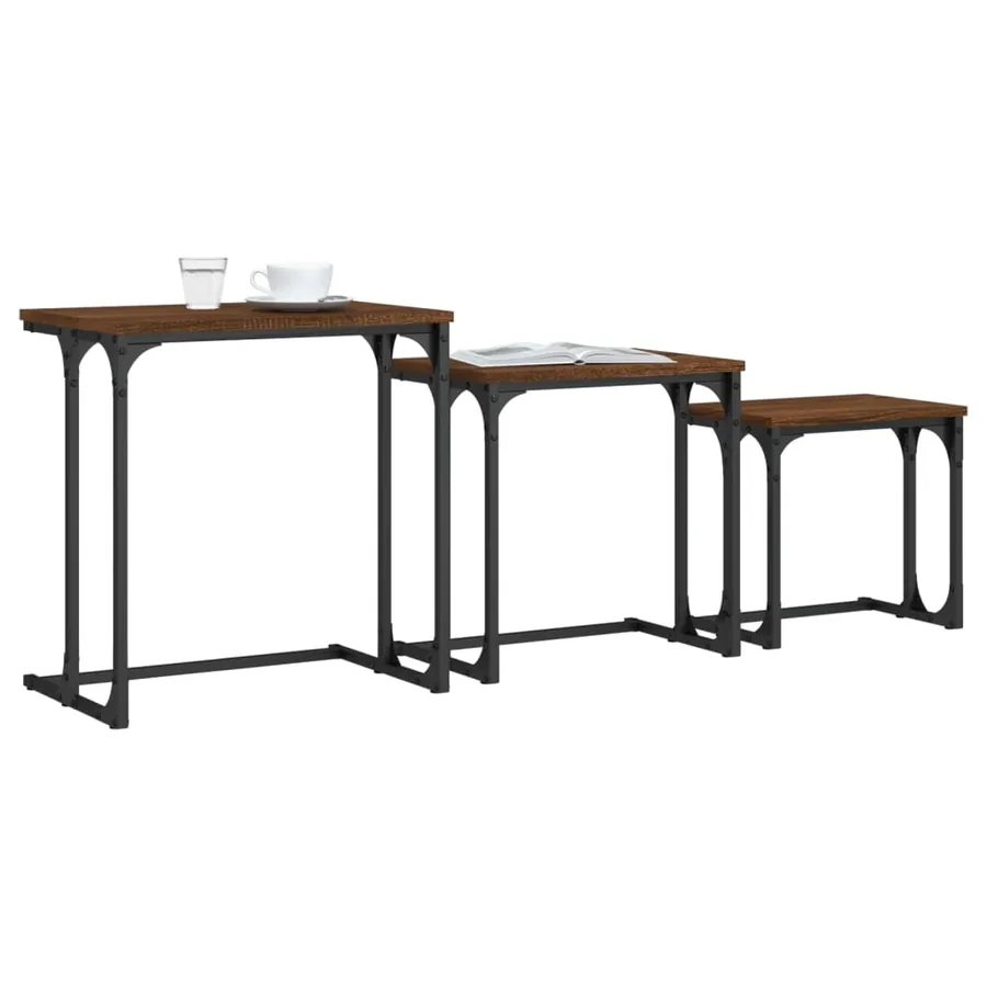 Tables basses gigognes 3 pcs chêne marron bois d'ingénierie - 3