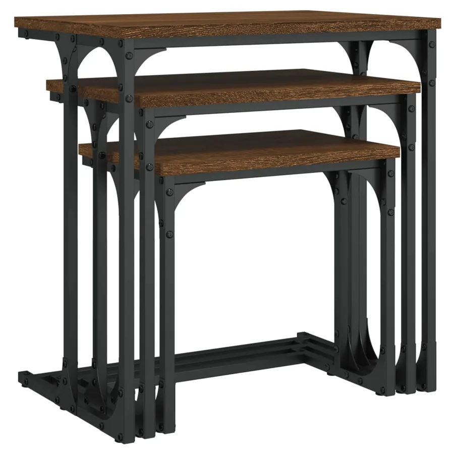 Tables basses gigognes 3 pcs chêne marron bois d'ingénierie - 4
