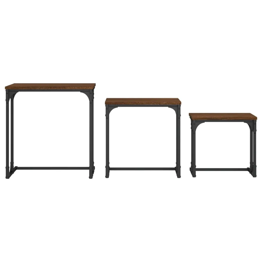 Tables basses gigognes 3 pcs chêne marron bois d'ingénierie - 5