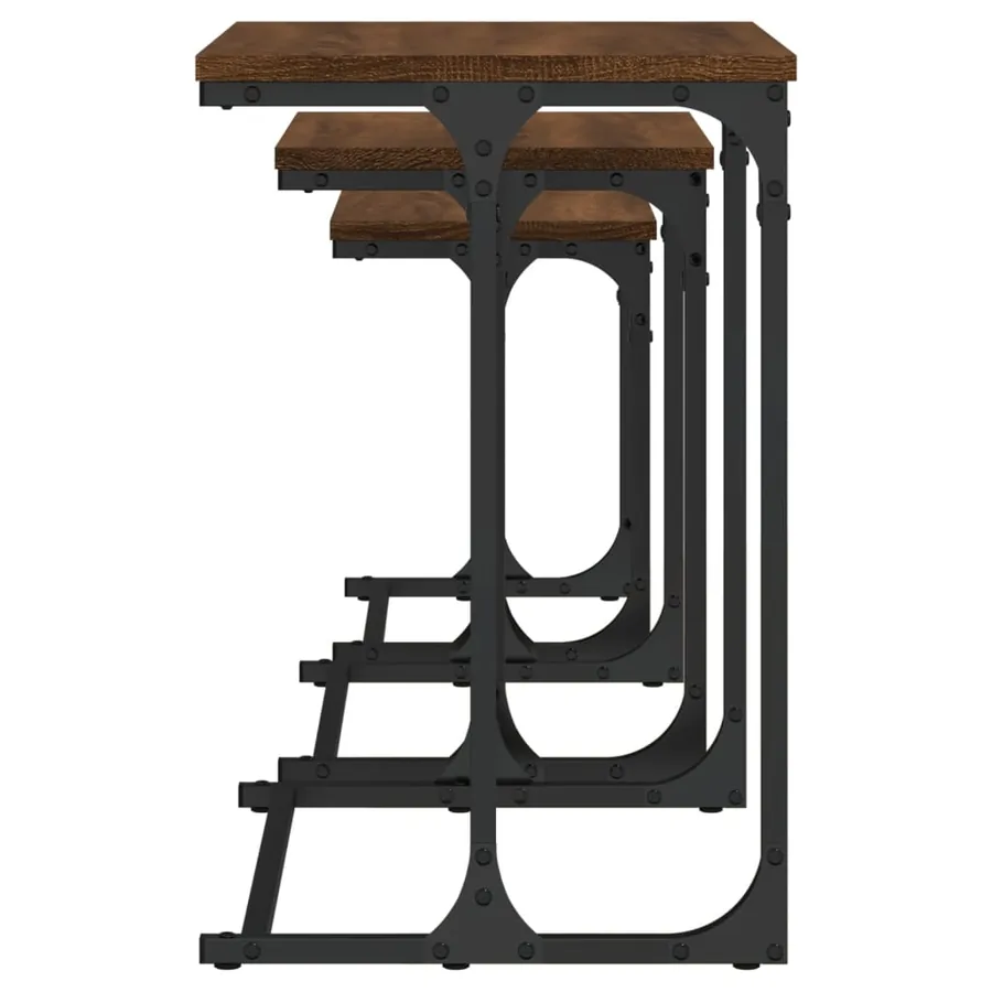 Tables basses gigognes 3 pcs chêne marron bois d'ingénierie - 6
