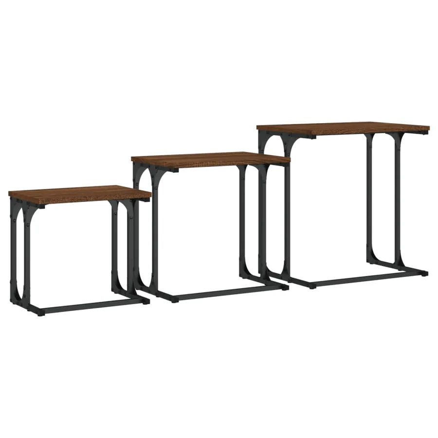 Tables basses gigognes 3 pcs chêne marron bois d'ingénierie - 7