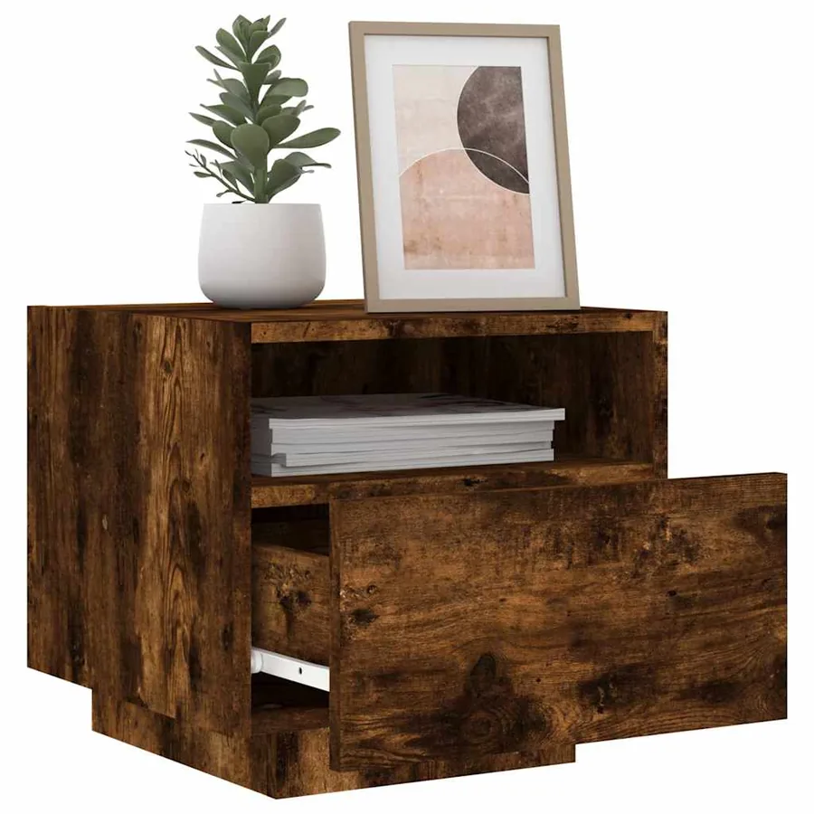 Table de chevet avec lumières LED chêne fumé 40x39x37 cm - 4