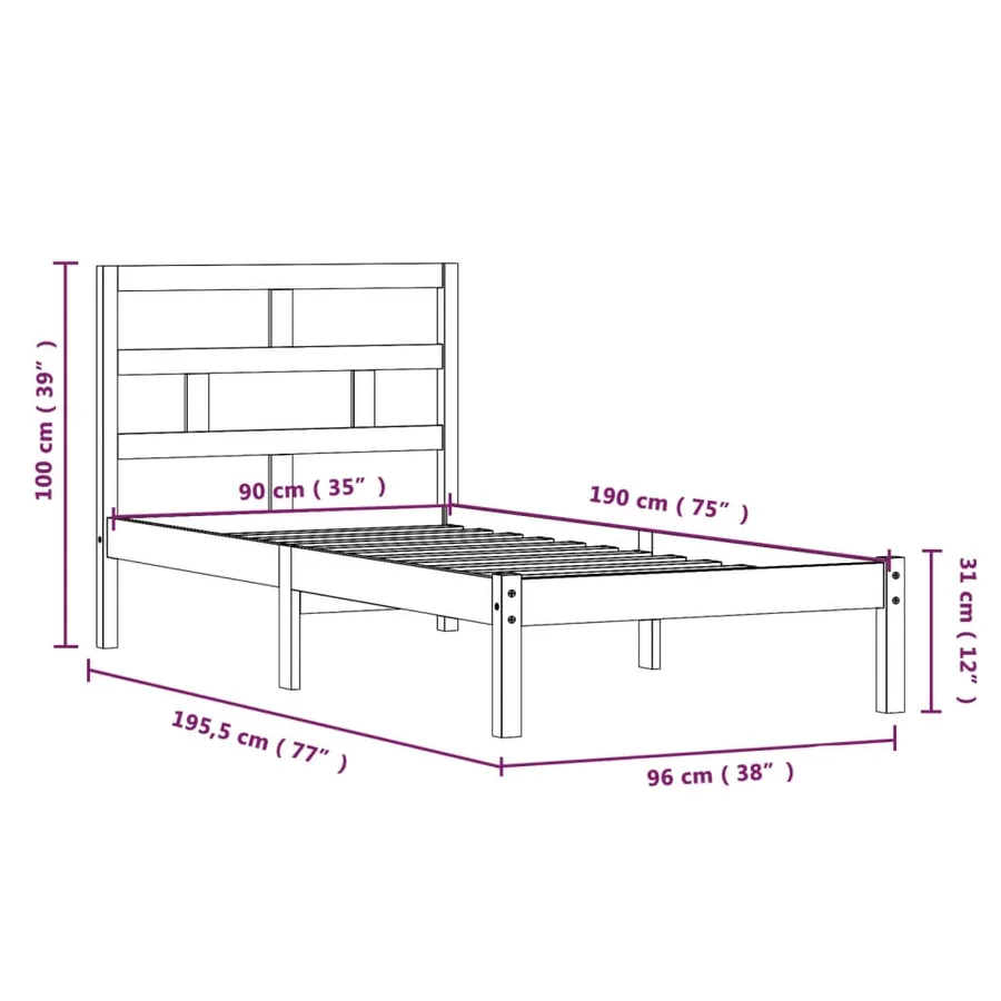 Cadre de lit sans matelas bois massif - 8