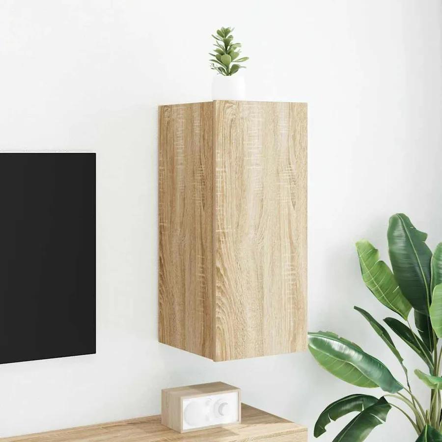 Meuble TV mural avec lumières LED chêne sonoma 30,5x35x70 cm