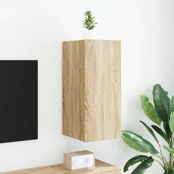 Meuble TV mural avec lumières LED chêne sonoma 30,5x35x70 cm