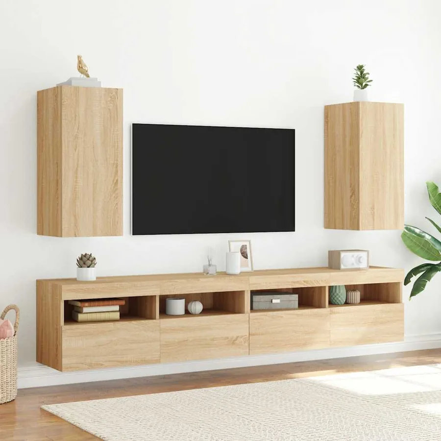 Meuble TV mural avec lumières LED chêne sonoma 30,5x35x70 cm - 6