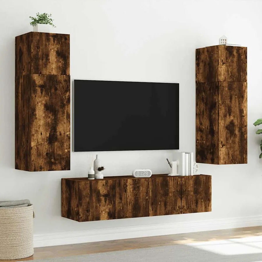 Meuble TV mural avec lumières LED chêne fumé 60x35x41 cm - 6