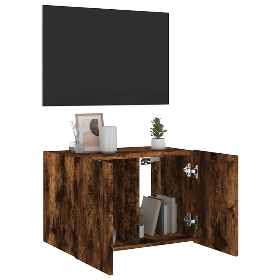 Meuble TV mural avec lumières LED chêne fumé 60x35x41 cm - 7