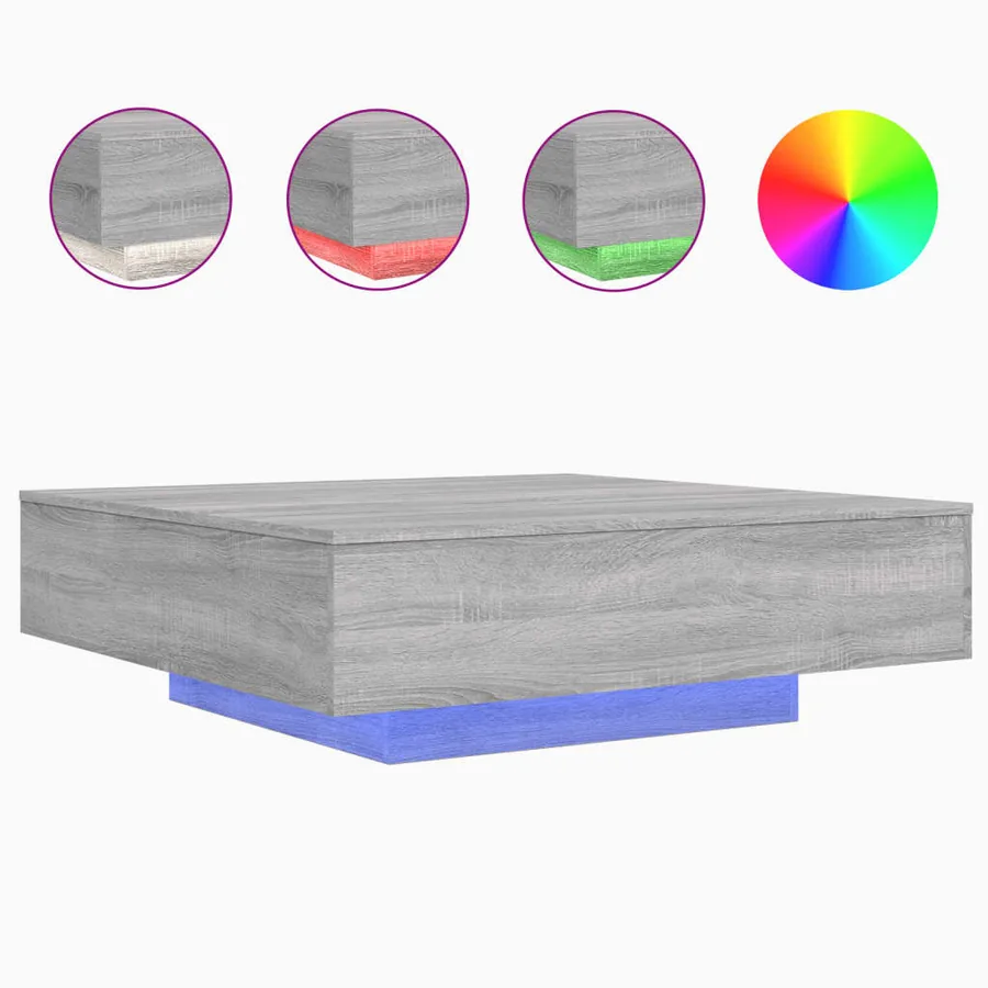 Table basse avec lumières LED sonoma gris 100x100x31 cm - 2