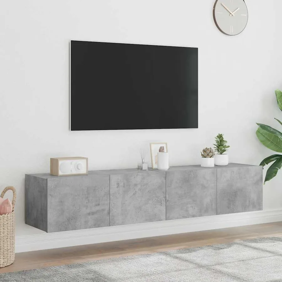 Meubles TV muraux et lumières LED 2pcs gris béton 80x35x31 cm