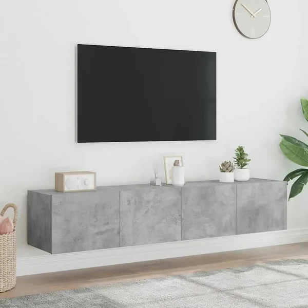 Meubles TV muraux et lumières LED 2pcs gris béton 80x35x31 cm