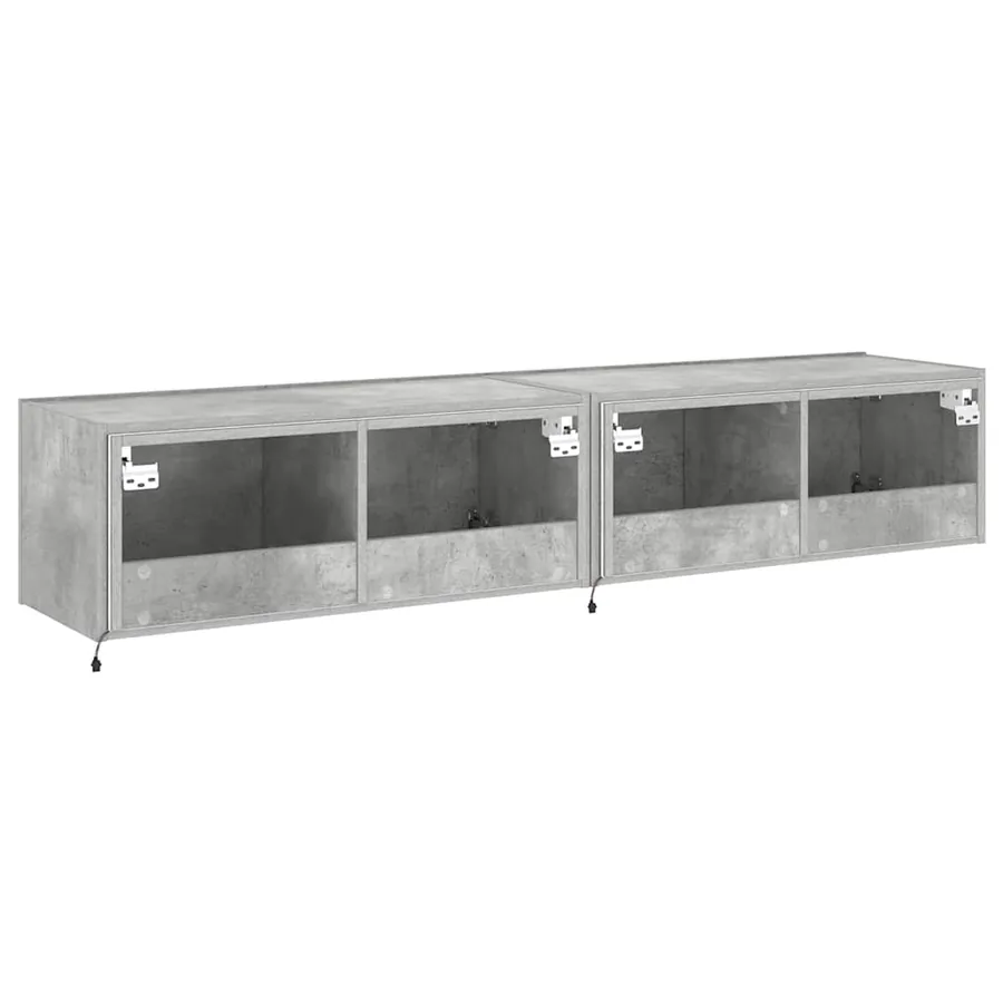 Meubles TV muraux et lumières LED 2pcs gris béton 80x35x31 cm - 11