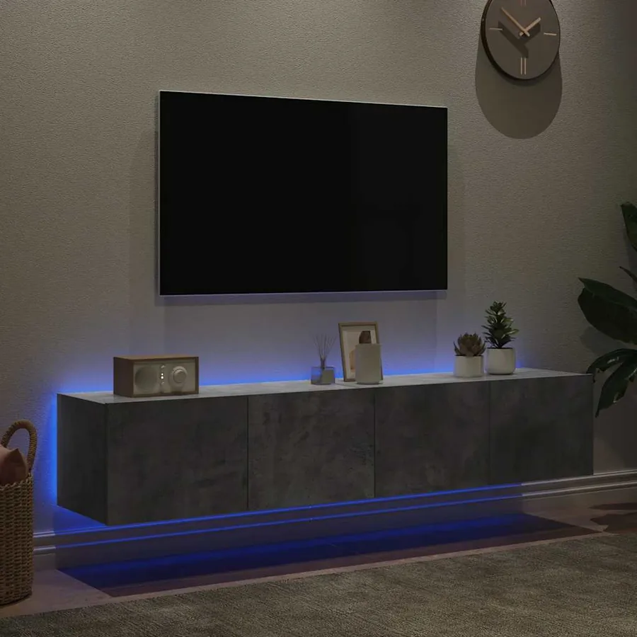 Meubles TV muraux et lumières LED 2pcs gris béton 80x35x31 cm - 3