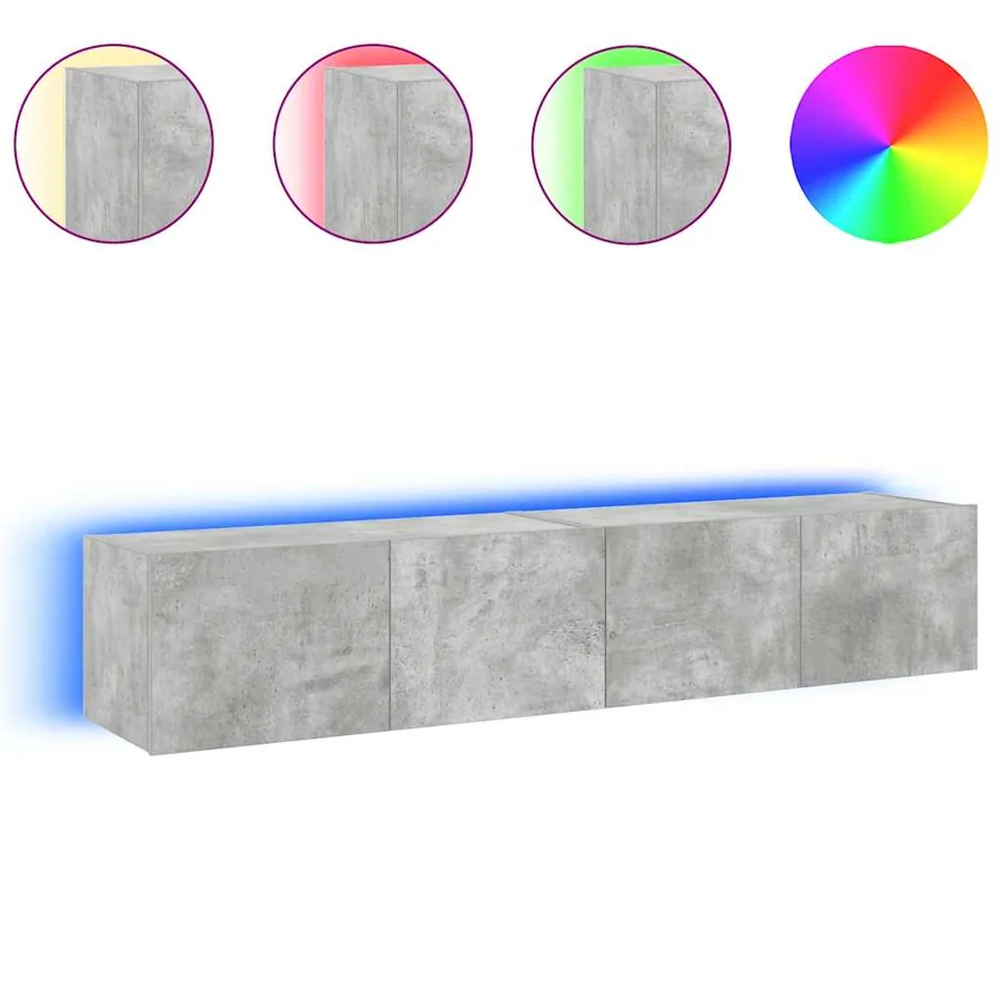 Meubles TV muraux et lumières LED 2pcs gris béton 80x35x31 cm - 4