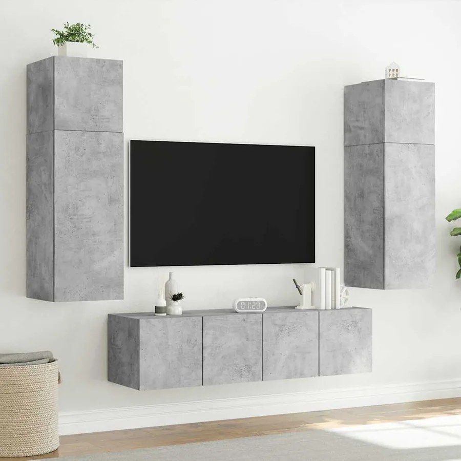 Meubles TV muraux et lumières LED 2pcs gris béton 80x35x31 cm - 5