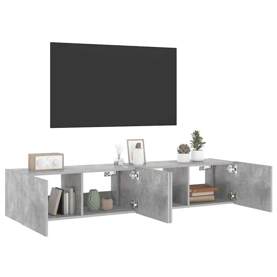 Meubles TV muraux et lumières LED 2pcs gris béton 80x35x31 cm - 6