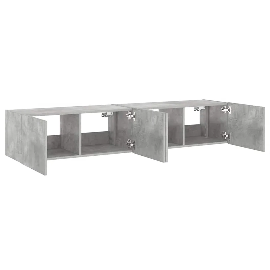 Meubles TV muraux et lumières LED 2pcs gris béton 80x35x31 cm - 8