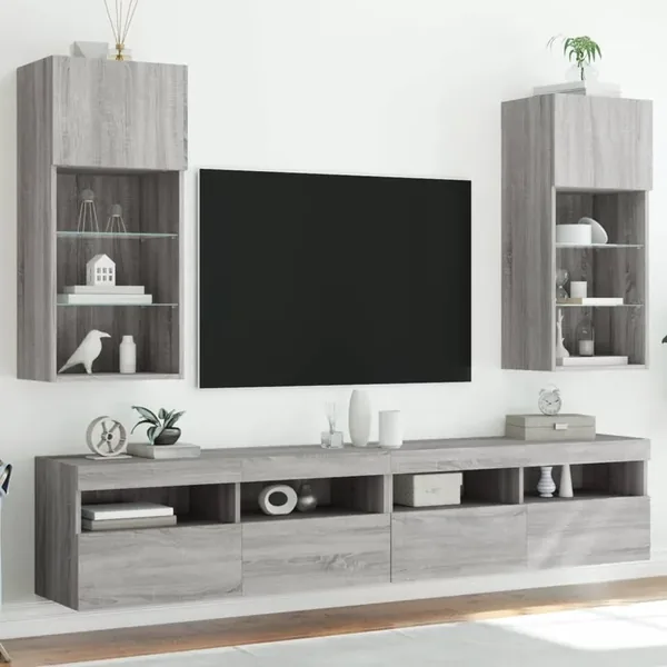 Meubles TV avec lumières LED 2 pcs sonoma gris 40,5x30x90 cm
