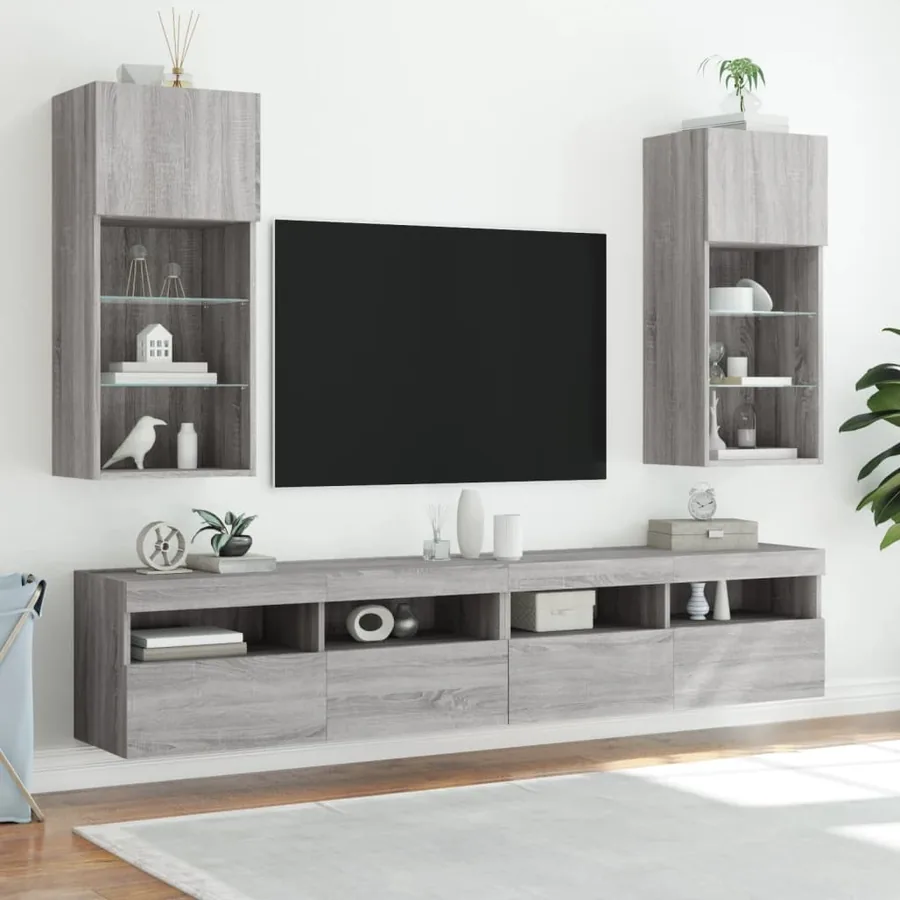Meubles TV avec lumières LED 2 pcs sonoma gris 40,5x30x90 cm - 3