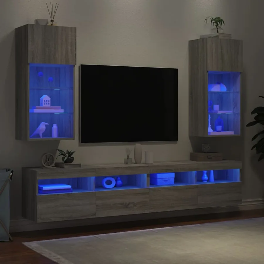 Meubles TV avec lumières LED 2 pcs sonoma gris 40,5x30x90 cm - 4