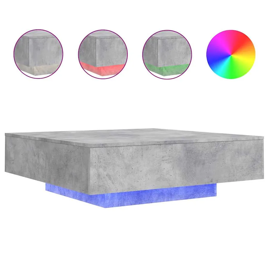 Table basse avec lumières LED gris béton 100x100x31 cm - 2