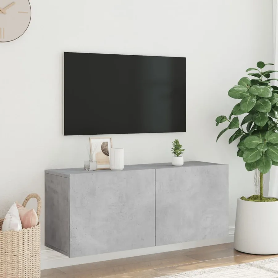 Meuble TV mural gris béton 100x30x41 cm - 3