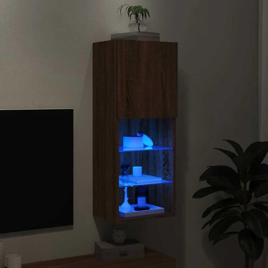 Meuble TV avec lumières LED chêne marron 40,5x30x102 cm - 5