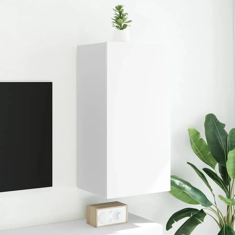 Meuble TV mural avec lumières LED blanc 40,5x35x80 cm