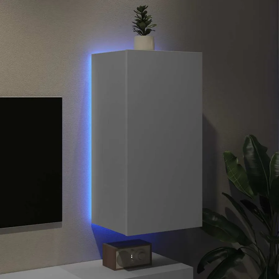 Meuble TV mural avec lumières LED blanc 40,5x35x80 cm - 3