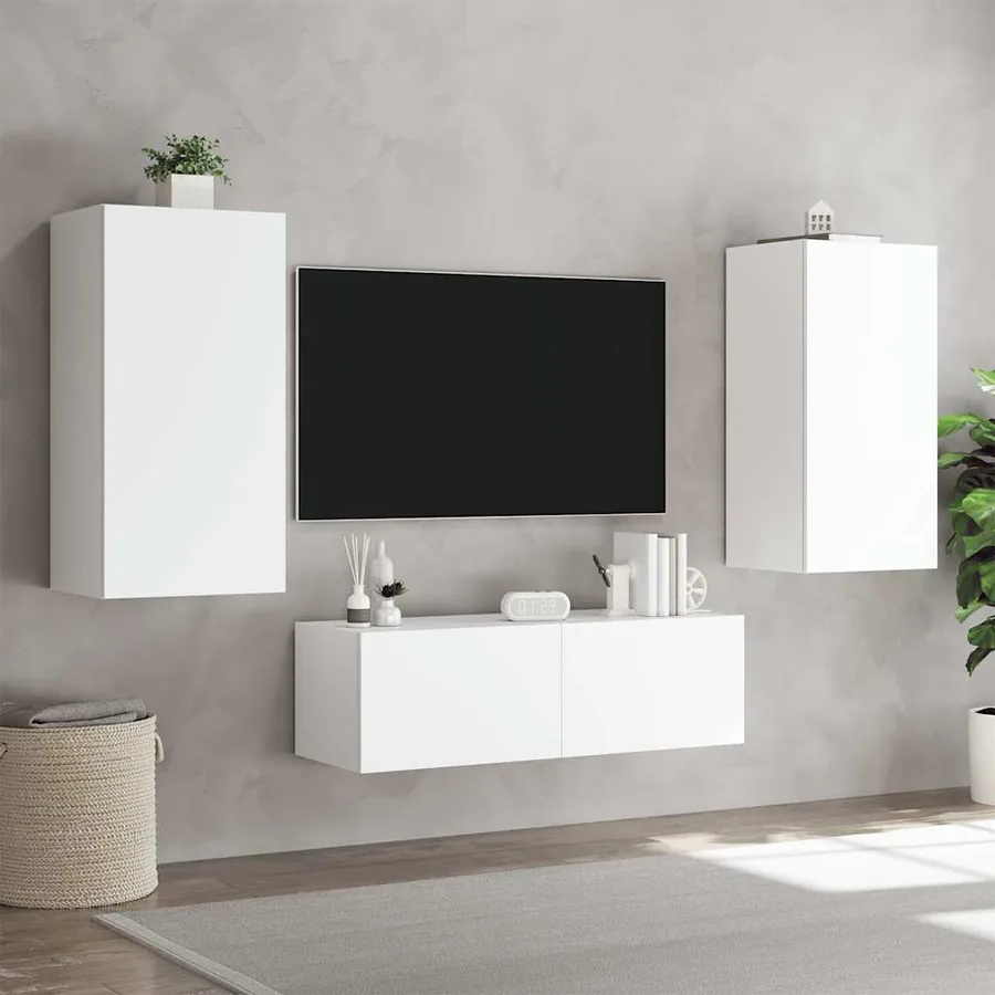 Meuble TV mural avec lumières LED blanc 40,5x35x80 cm - 4
