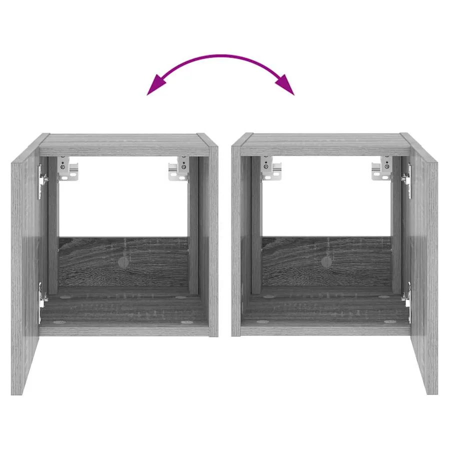 Meubles TV muraux et lumières LED 2pcs sonoma gris 30,5x35x30cm - 13