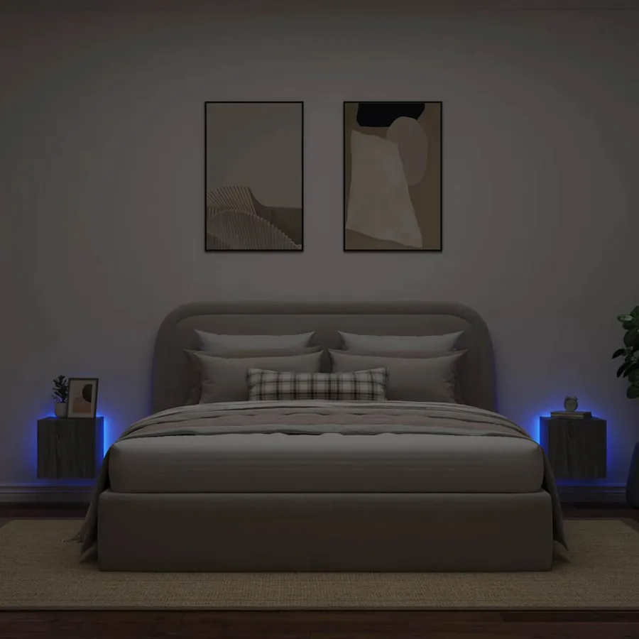 Meubles TV muraux et lumières LED 2pcs sonoma gris 30,5x35x30cm - 3