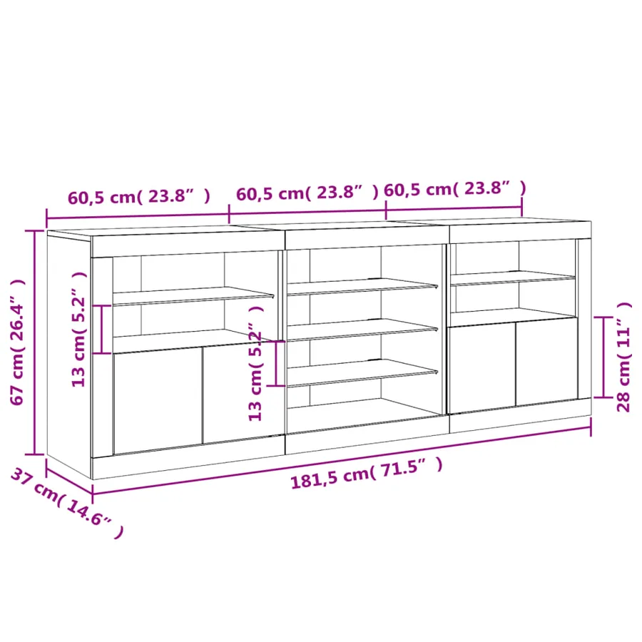 Buffet avec lumières LED chêne sonoma 181,5x37x67 cm - 17