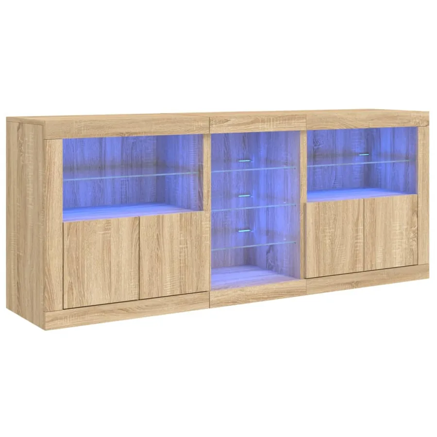 Buffet avec lumières LED chêne sonoma 181,5x37x67 cm - 2