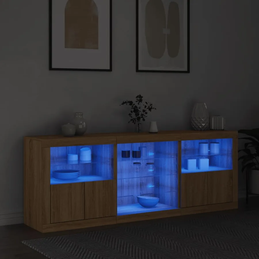 Buffet avec lumières LED chêne sonoma 181,5x37x67 cm - 3