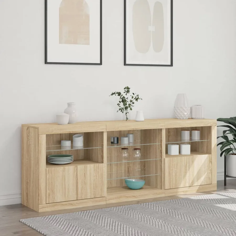 Buffet avec lumières LED chêne sonoma 181,5x37x67 cm - 4
