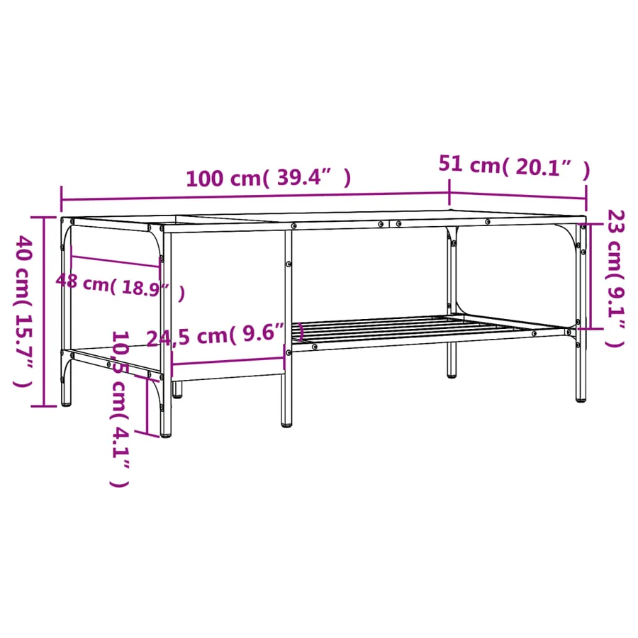Table basse support chêne sonoma 100x51x40cm bois d'ingénierie - 9