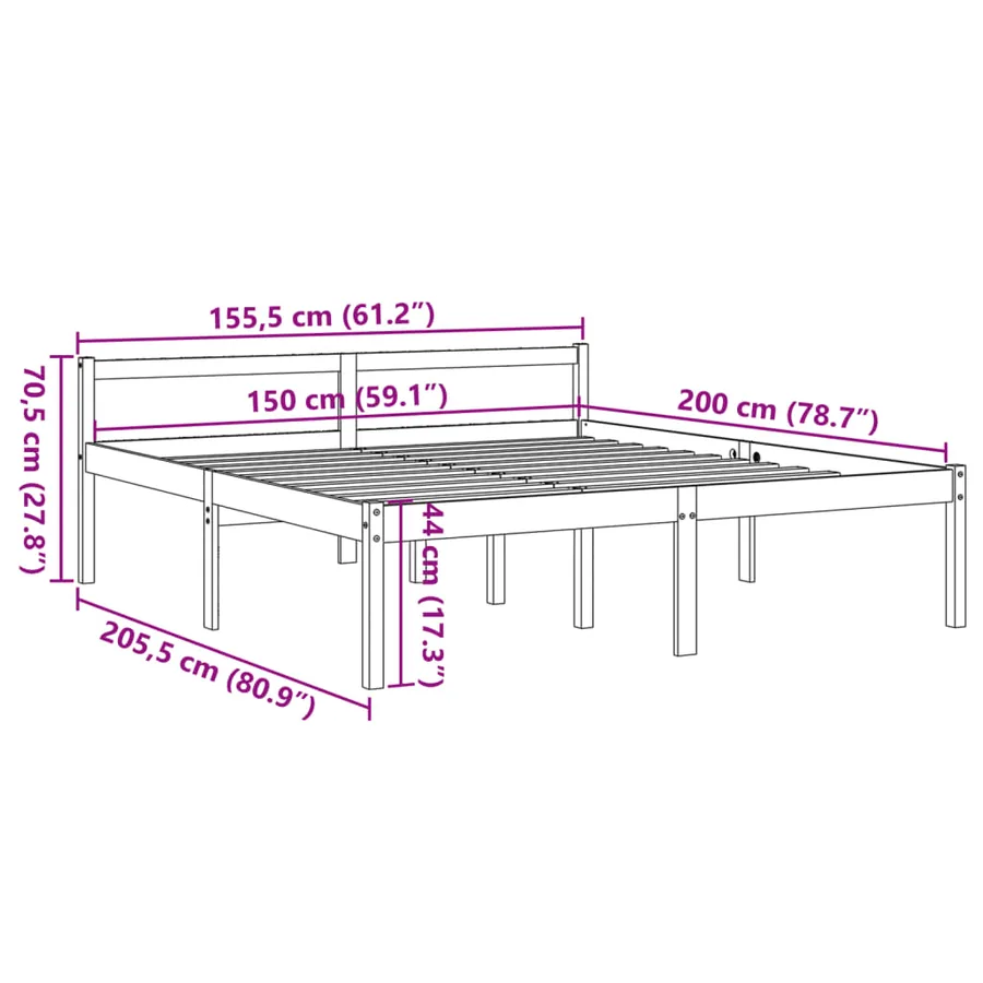 Lit pour personne âgée sans matelas 150x200 cm bois pin massif - 9
