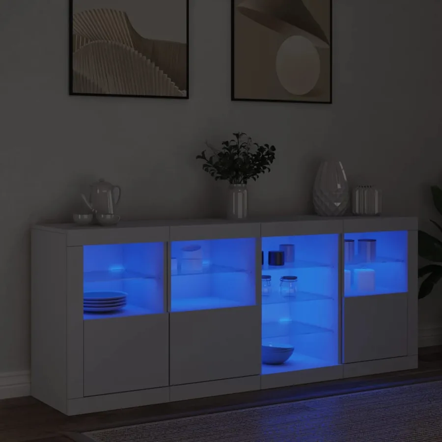 Buffet avec lumières LED blanc 164x37x67 cm - 4