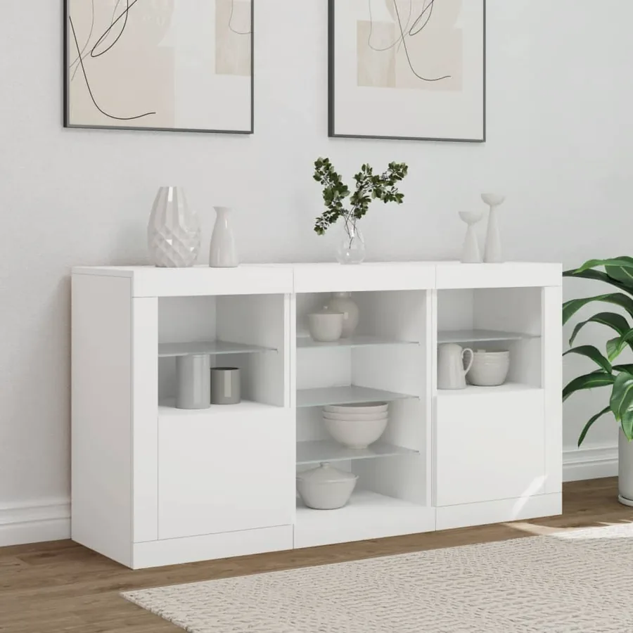 Buffet avec lumières LED blanc 123x37x67 cm - 3