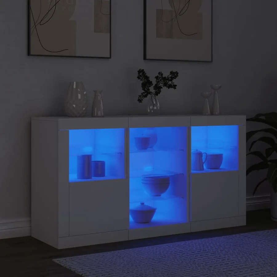 Buffet avec lumières LED blanc 123x37x67 cm - 4