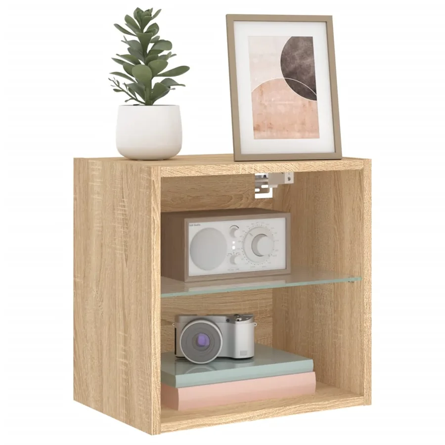 Table de chevet murale avec lumières LED chêne sonoma - 15