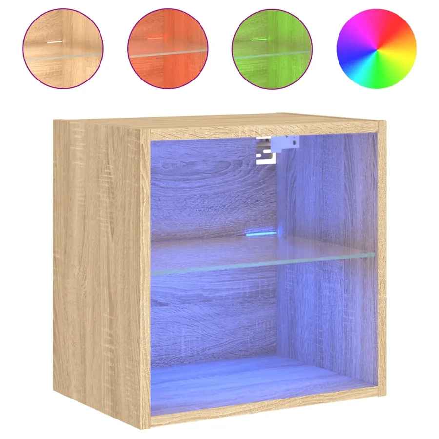 Table de chevet murale avec lumières LED chêne sonoma - 2